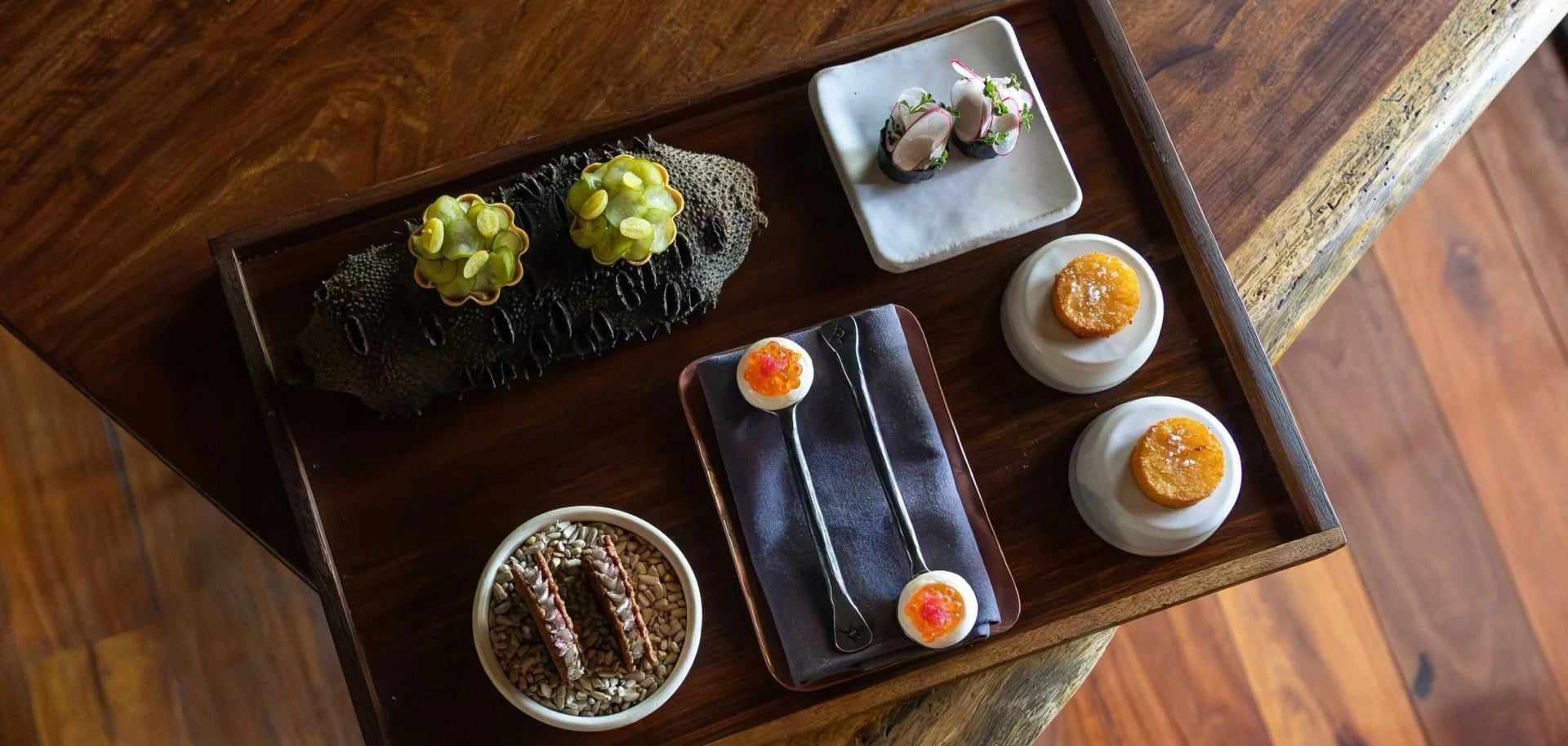 EXP. Restaurant — dishes, dining room and kitchen